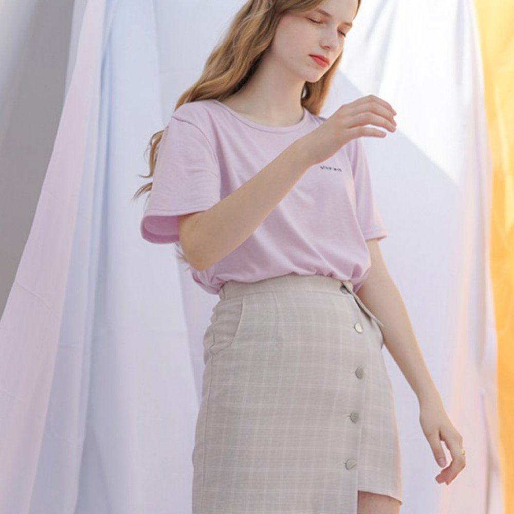 Plaid Button Mini Skirt - Picture 3 of 5